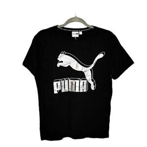 Puma Black Silver Logo Short Sleeve Shirt Sz S NWT